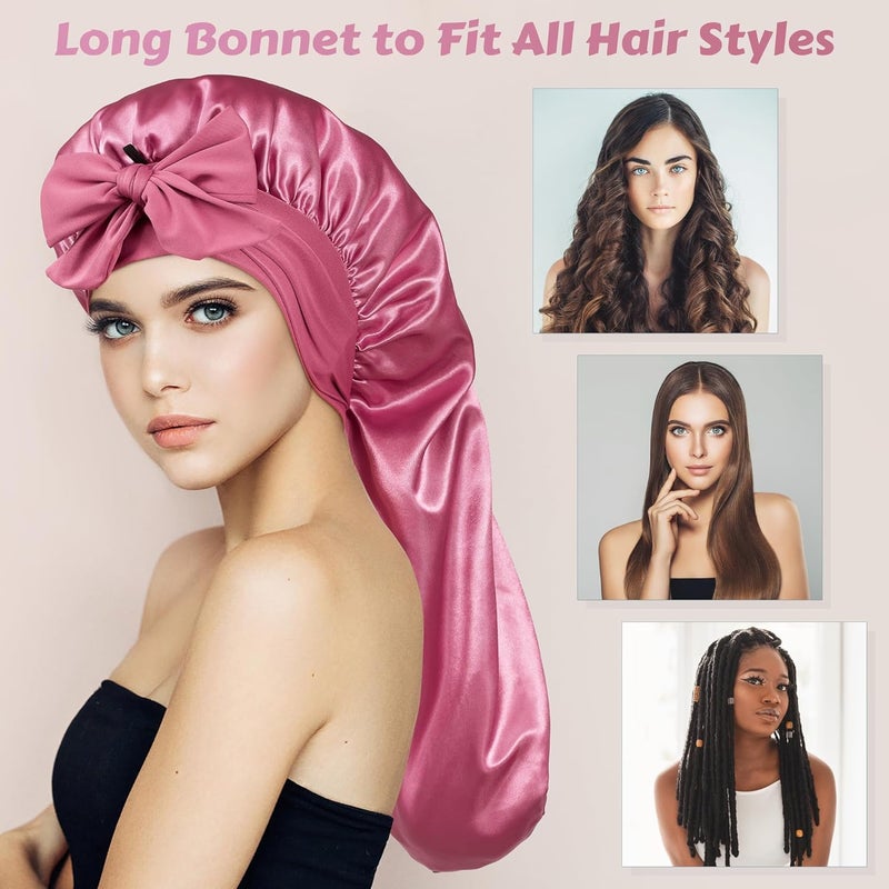 Roybens Long Bonnet Satin Hair Silk Bonnet for Sleeping Women, Silky Bonnets for Women with Tie Band, Sleep Cap for Braids Curly Hair - Image 4